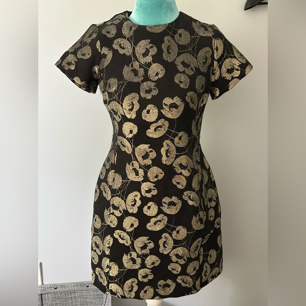 Ann Taylor Gold and Tan Sheath Dress Short Sleeve Cocktail